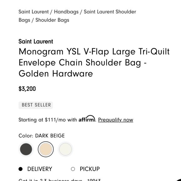 Saint Laurent YSL Beige Chevron & Gold Large Envelope Shoulder Bag, NEW Giftable - Picture 9 of 11